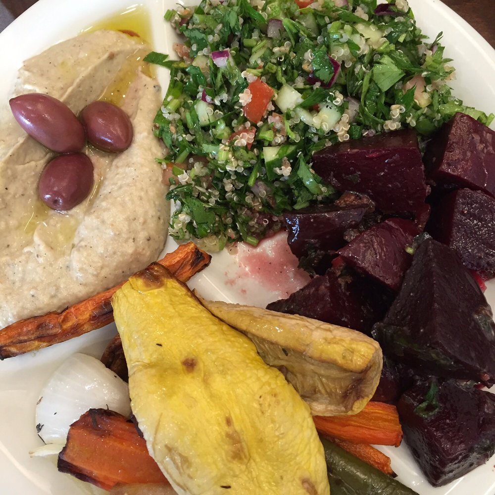 Sassool - Sample platter. Beet salad. Roasted veggies. Baba Ghanough. Quinoa tabouli. - Mediterranean Near Me - Cary, North Carolina Sassool - Sample platter. Beet salad. Roasted veggies. Baba Ghanough. Quinoa tabouli. - Mediterranean Near Me - Cary, North Carolina