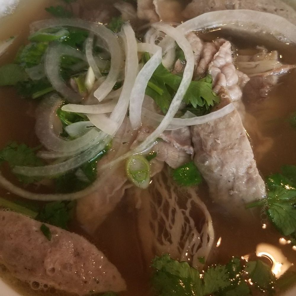 Pho : The Works - rare beef, flank, beef balls Small size $14.75 Pho : The Works - rare beef, flank, beef balls Small size $14.75