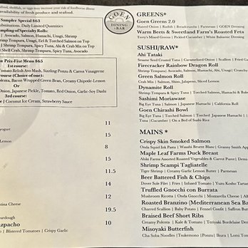 Goen Dining + Bar - Dinner Menu - Pan Asian Near Me - Kailua, Hawaii