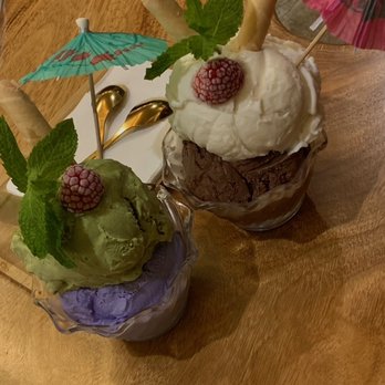 September - Left: Ube + matcha  Right: Coconut + chocolate - Ice Cream & Frozen Yogurt Near Me - Westminster, California