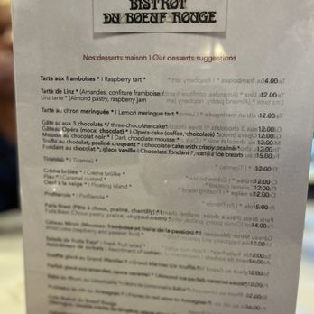 Bistrot du Bœuf Rouge - Dessert menu - French Near Me - Geneva, GE