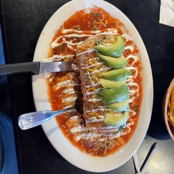 Taqueria La Salsa - Pastor super burrito in red sauce.  FANTASTIC!!!!! - Mexican Near Me - Carson City, Nevada