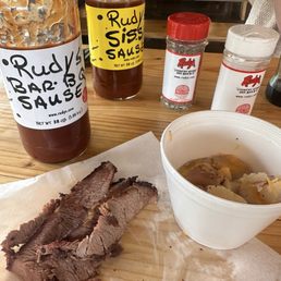 Dry "moist" brisket and new potatoes. Dry "moist" brisket and new potatoes.