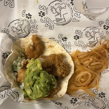 Pacos Tacos Harvey - Fried Shrimp taco w/ guacamole and grill onions. - Mexican Near Me - Harvey, Louisiana Pacos Tacos Harvey - Fried Shrimp taco w/ guacamole and grill onions. - Mexican Near Me - Harvey, Louisiana