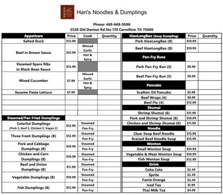 Menu photo 1 Han's Noodles & Dumplings 老韓麵館 Carrollton, TX Menu photo 1 Han's Noodles & Dumplings 老韓麵館 Carrollton, TX