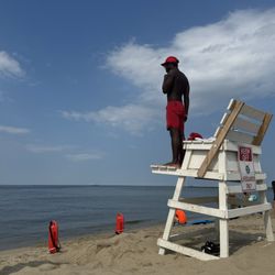Lewes Beach - Lifeguard Trent (who reminds me of my son) ensuring the waters are clear