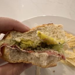 This one mine, once thin slice of cheese and one of meat. Bread was a little stale. This one mine, once thin slice of cheese and one of meat. Bread was a little stale.