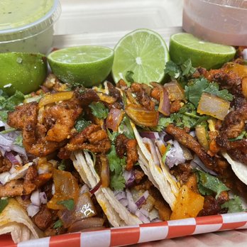Leyla’s Pizzeria - Pastor tacos with onions and cilantro guacamole and red salsa - Pizza Near Me - Austin, Texas Leyla’s Pizzeria - Pastor tacos with onions and cilantro guacamole and red salsa - Pizza Near Me - Austin, Texas