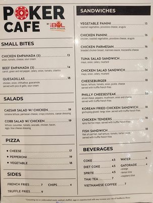 Menu photo 2 Poker Cafe Davie, FL