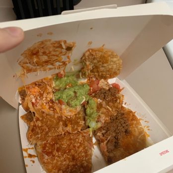 Taco Bell / Long John Silver's - This was my Mexican pizza after I got home and opened the box that was UPSIDE down in my bag - Fast Food Near Me - Richland, Washington