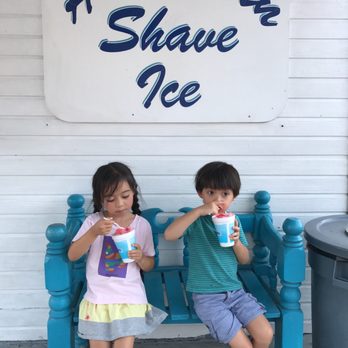 The Sweet Spot - two children sitting on a bench eating ice cream - Shaved Ice Near Me - Needles, California