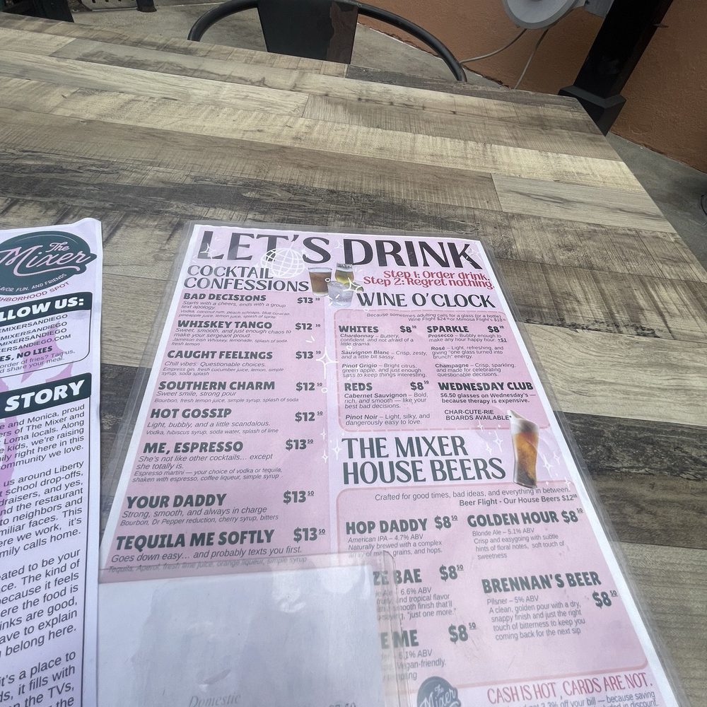 The Mixer - Drink menu - Burgers Near Me - San Diego, California