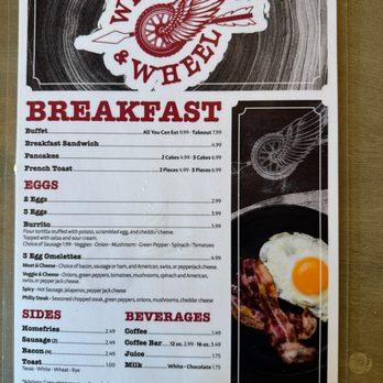 Wing & Wheel - Breakfast menu. - Chicken Wings Near Me - Linesville, Pennsylvania