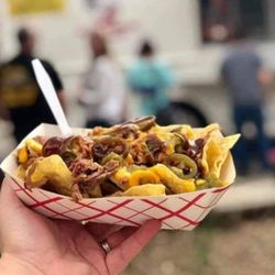 Daves Double Barrel BBQ - Pull pork and brisket nachos.