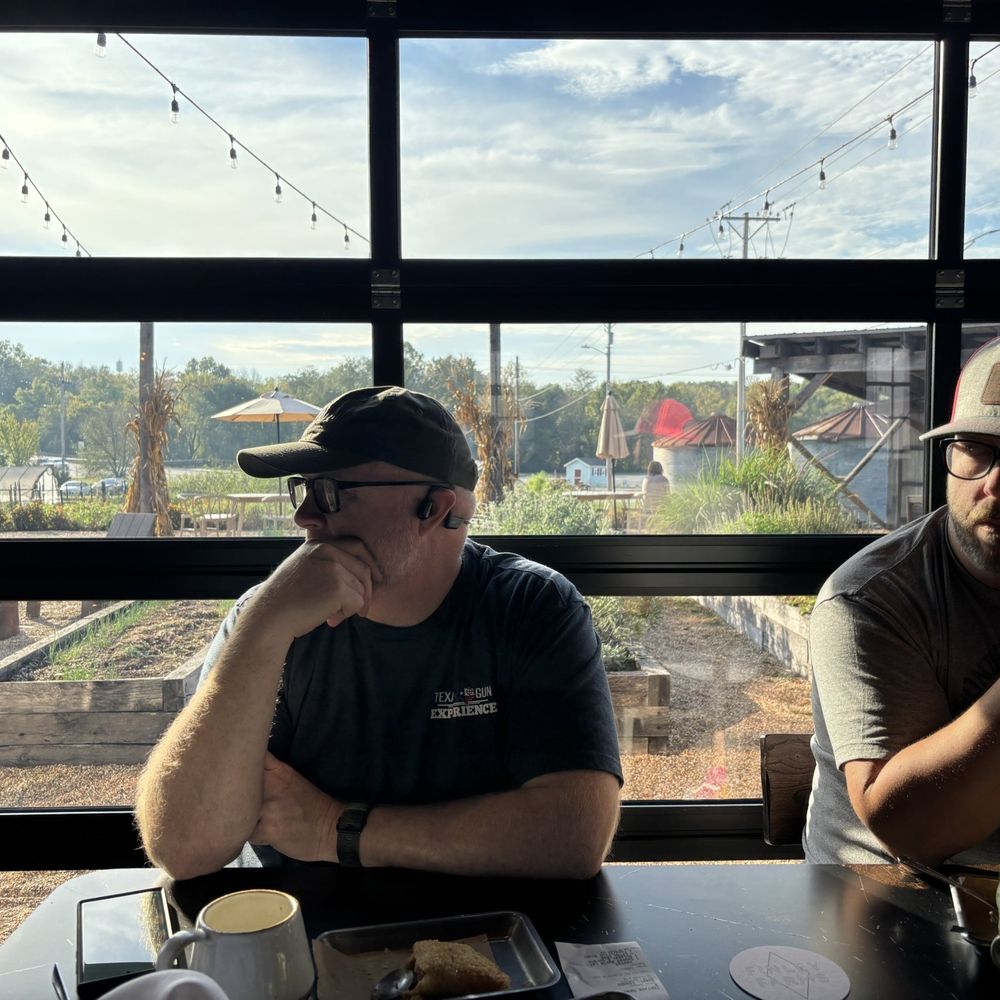 The Workshop at Finley Farms - Our husbands enjoying their coffee before getting back on the road - Coffee & Tea Near Me - Ozark, Missouri