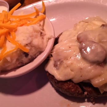 Texas Roadhouse - "The road kill" (chop steak with onions, mushrooms and jack cheese) medium rare with cheesy mashed potatoes. - Barbeque Near Me - Cranston, Rhode Island Texas Roadhouse - "The road kill" (chop steak with onions, mushrooms and jack cheese) medium rare with cheesy mashed potatoes. - Barbeque Near Me - Cranston, Rhode Island