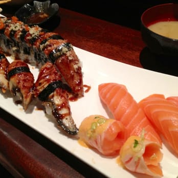 Sakura - Eel roll, unagi, seared salmon, and salmon nigiri. - Japanese Near Me - Charlottesville, Virginia