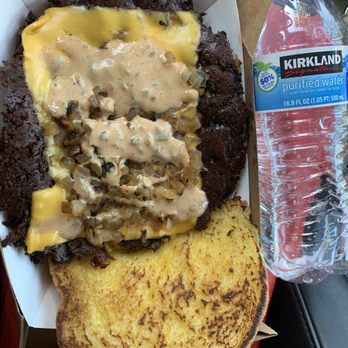 Say Cheez Burger - Double smile smash burger. Water bottle for scale. Halal meat ! - Burgers Near Me - Irvine, California Say Cheez Burger - Double smile smash burger. Water bottle for scale. Halal meat ! - Burgers Near Me - Irvine, California