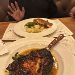 Hot chicken with bok choy and grilled chicken breast with mushroom gravy