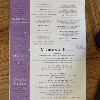 Grove Brunch Cafe - Cocktails menu. The mimosas are delicious. - Breakfast & Brunch Near Me - El Paso, Texas Grove Brunch Cafe - Cocktails menu. The mimosas are delicious. - Breakfast & Brunch Near Me - El Paso, Texas
