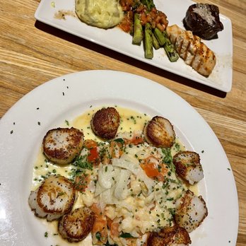Devon Seafood & Steak - Steak & Salmon. Scallops Risotto - Seafood Near Me - Oakbrook Terrace, Illinois Devon Seafood & Steak - Steak & Salmon. Scallops Risotto - Seafood Near Me - Oakbrook Terrace, Illinois