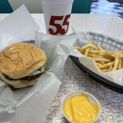 Hwy 55 Burgers Shakes & Fries - Build your own burger combo with a side of nacho cheese
