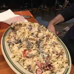 The Willows - Chicken Alfredo with mushrooms, tomatoes and bacon added in!