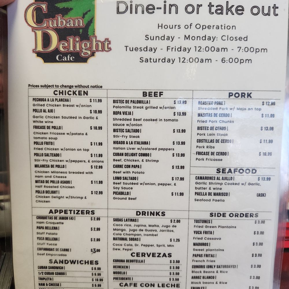 The menu as of February, 2025 The menu as of February, 2025