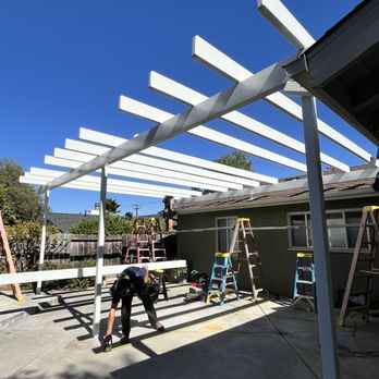 Patio Guy - All rafters in place except for the rafters that will carry the fans - those rafters come later. - Patio Coverings Near Me