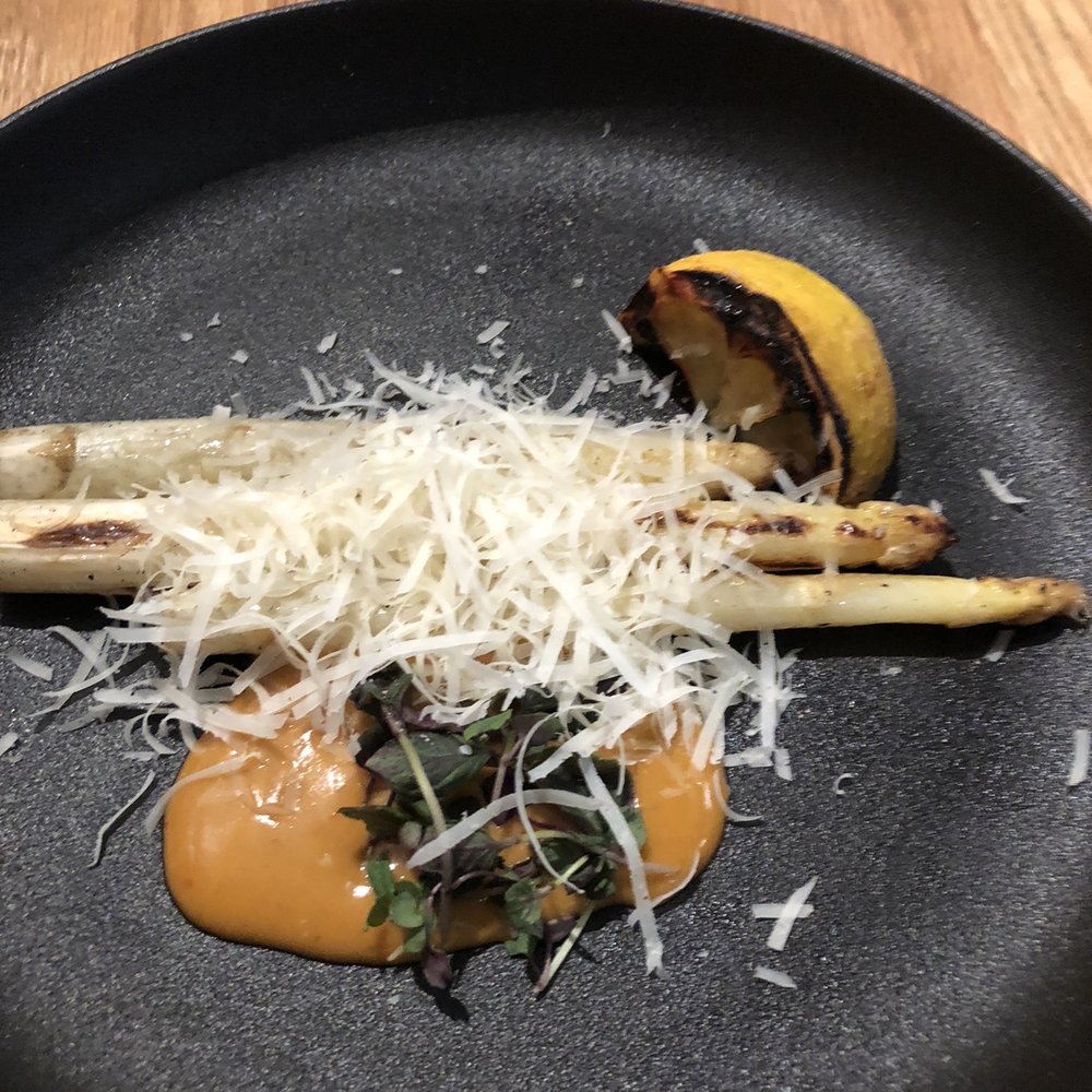 Brutø - White asparagus: bagna cauda, grilled lemon, grana padano - Tapas/Small Plates Near Me - Denver, Colorado Brutø - White asparagus: bagna cauda, grilled lemon, grana padano - Tapas/Small Plates Near Me - Denver, Colorado