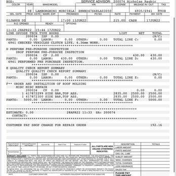 Redline European - Repair bill - Car Dealers Near Me - San Diego, California