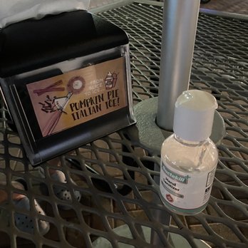 Jeremiah's Italian Ice - Sanitizer and napkins at each table - Ice Cream & Frozen Yogurt Near Me - Naples, Florida