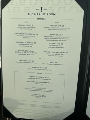 Menu photo 1 The Marine Room La Jolla, CA Menu photo 1 The Marine Room La Jolla, CA