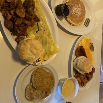Sawyer & Co - Omelette, Brabant Potatoes, Biscuit, fried green tomatoes, Pancake (1) - Diners Near Me - Austin, Texas Sawyer & Co - Omelette, Brabant Potatoes, Biscuit, fried green tomatoes, Pancake (1) - Diners Near Me - Austin, Texas