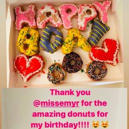 Custom Bday Donuts/Assorted flavors *frosting got a little stuck up top but that was a more delivery service in-transit issue.
