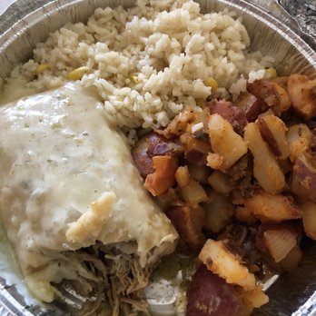The Tamale Store - Pork green chili fundido style with papas con chorizo and Mexican white rice as the sides - Mexican Near Me - Phoenix, Arizona The Tamale Store - Pork green chili fundido style with papas con chorizo and Mexican white rice as the sides - Mexican Near Me - Phoenix, Arizona