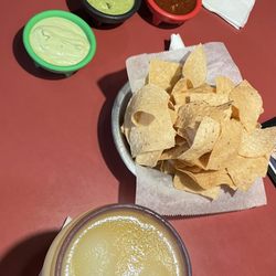 Casa Fiesta Bar & Grill - Famous Roberto's special margarita and the spicy green salsa