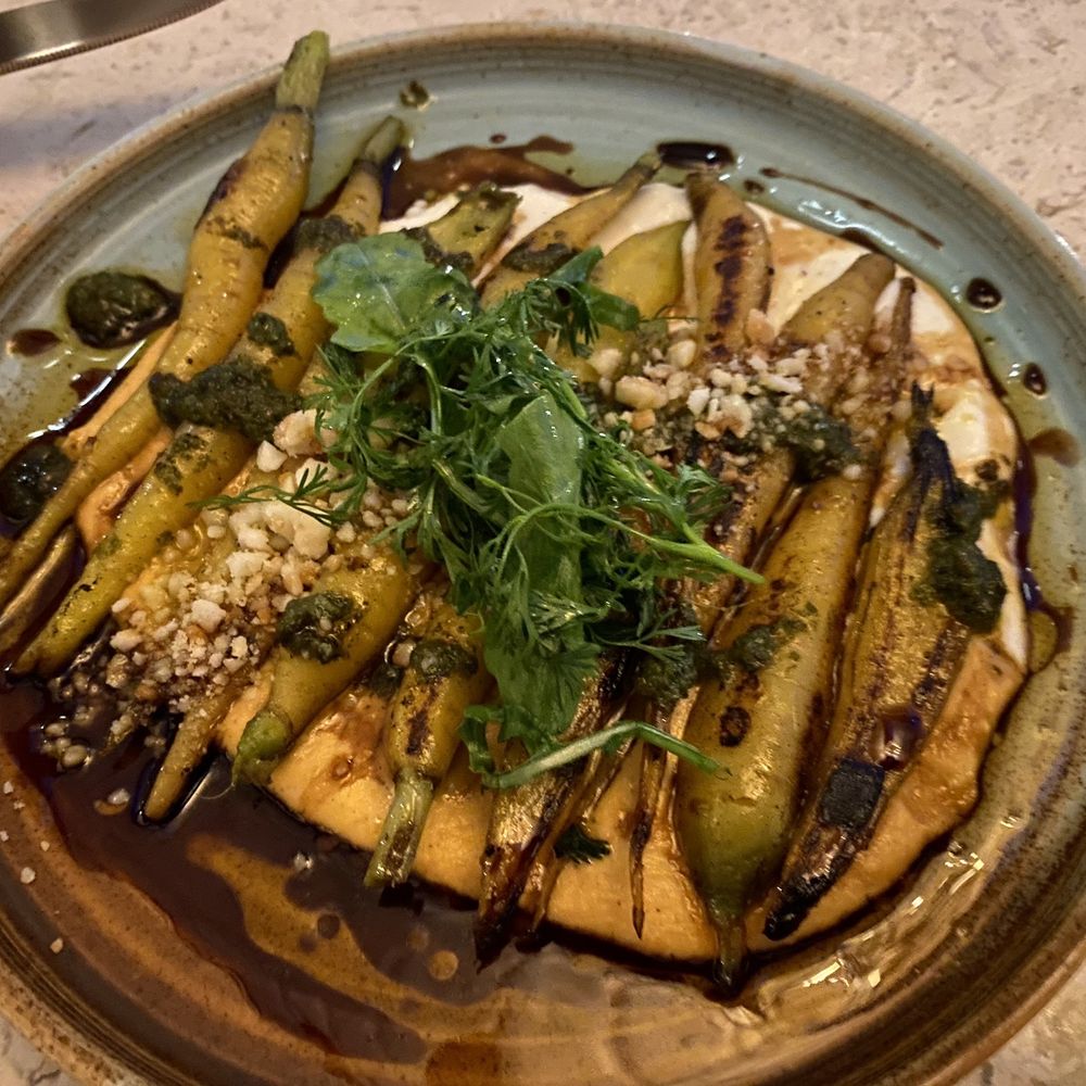 Luna Rooftop - Roasted carrots with a hummus sauce and taziki sauce I believe very tasty - Cocktail Bars Near Me - San Miguel de Allende, GUA