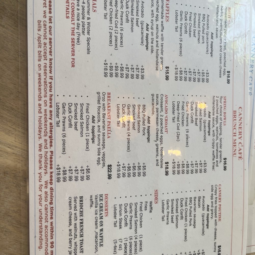 Cannery Cafe - Menu - Canadian (New) Near Me - Richmond, British Columbia