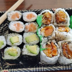 Hibachi Express in Ocala - Salmon roll, avacado roll, and sweet potato roll lunch special