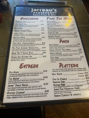Menu photo 1 Jarreau’s Restaurant New Roads, LA Menu photo 1 Jarreau’s Restaurant New Roads, LA
