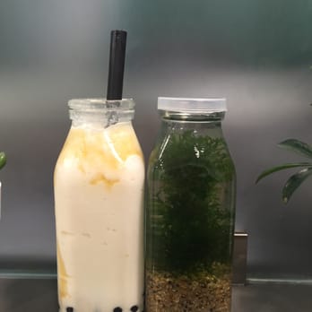 Plentea - Iced milk drink w/honey boba + pudding. And some grass water. - Tea Rooms Near Me - San Francisco, California