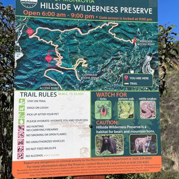 Hillside Wilderness Preserve Trail - Entrance map - Hiking Near Me - Monrovia, California Hillside Wilderness Preserve Trail - Entrance map - Hiking Near Me - Monrovia, California