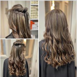 Pink Ladys Hair - Micro rings individuals 22" highlights before and after