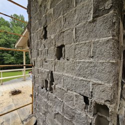 Georgia Masonry Solutions - After outer rock removed block found to be comletely thin and unstable.