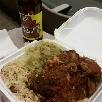 Trinis Tropical - Jerk chicken, cabbage, rice and pineapple ginger beer. This was a "small" order. - Caribbean Near Me - Buffalo, New York Trinis Tropical - Jerk chicken, cabbage, rice and pineapple ginger beer. This was a "small" order. - Caribbean Near Me - Buffalo, New York