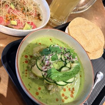 La Marea Marisqueria - Toradito de toro on the left and shrimp aguachile on the right. Wash is down with NZ Pils! - Mexican Near Me - Seattle, Washington La Marea Marisqueria - Toradito de toro on the left and shrimp aguachile on the right. Wash is down with NZ Pils! - Mexican Near Me - Seattle, Washington