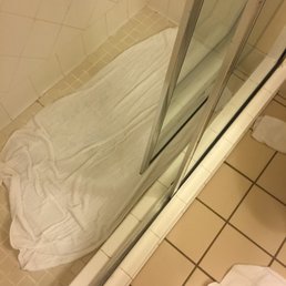 Had to waste a towel in the shower to prevent any slips on the slick tile. The shower doors are merely hanging - a fall risk.