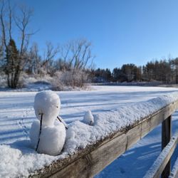 Bubolz Nature Preserve - Snowman and snowchild on the dock of Turtle Pond, enjoying the morning calm.