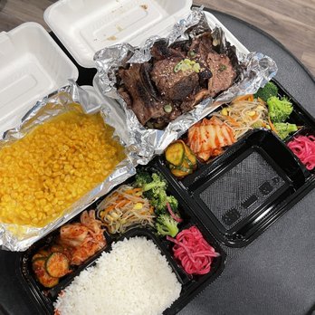 Gogi Time - Cheese Corn Dinner, LA Galbi dinner (comes with rice and banchan but would recommend a side of banchan per person.) - Korean Near Me - Oakland, California